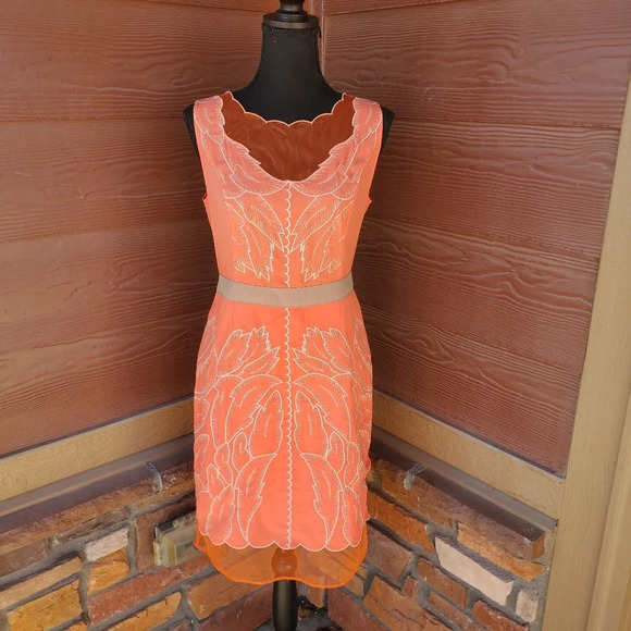 Altar'd State Orange Sleeveless Dress With Leaf Embroidery Size Small - Picture 1 of 15